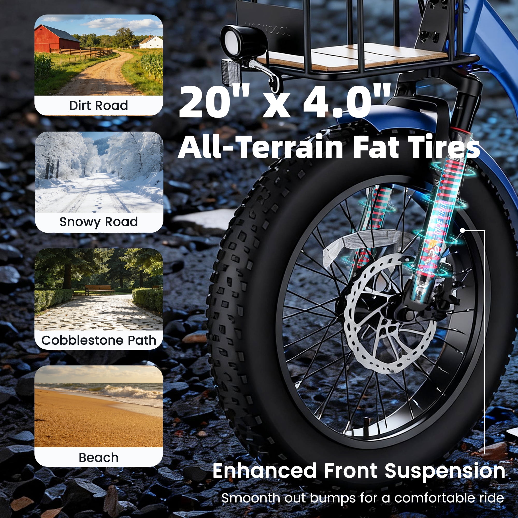 MOONCOOL Folding Electric Tricycle for Adults, 20" x 4" Fat Tire Electric Trike, 48V Peak 1092W  Electric Bicycle, 3 Wheels 7 Speed Ebike w/ 14.5Ah Removable Battery& Speed Differential Mechanism