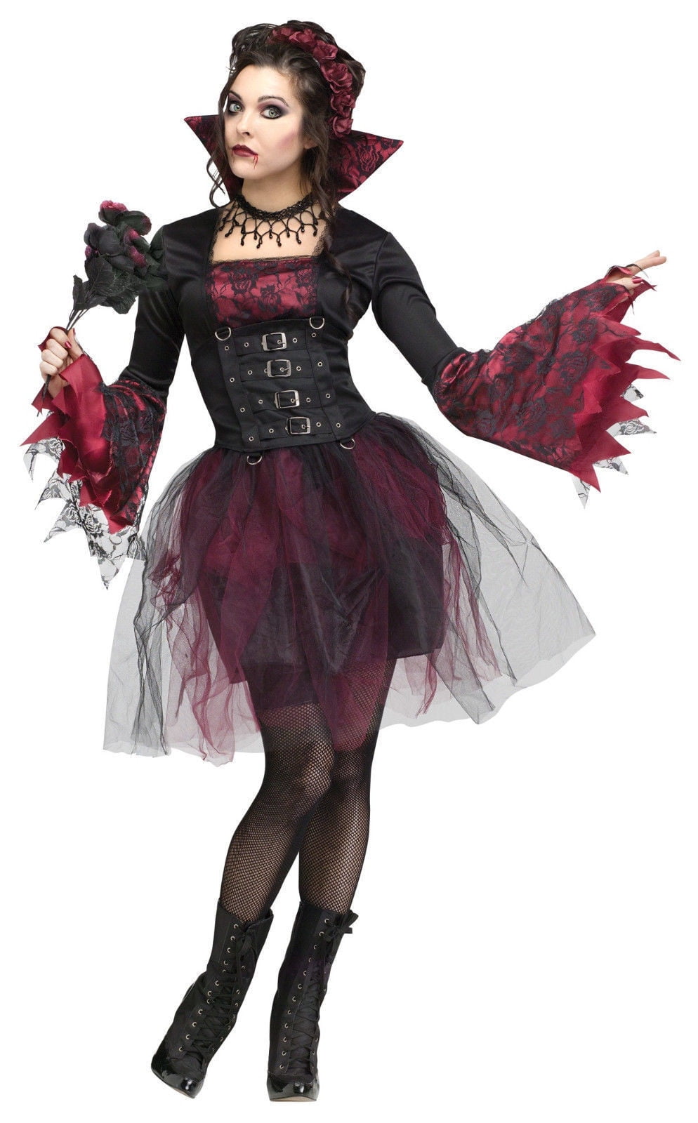 Sexy Goth Rose Vampira Halloween Women Costume Vampiress Gothic Buckles ...
