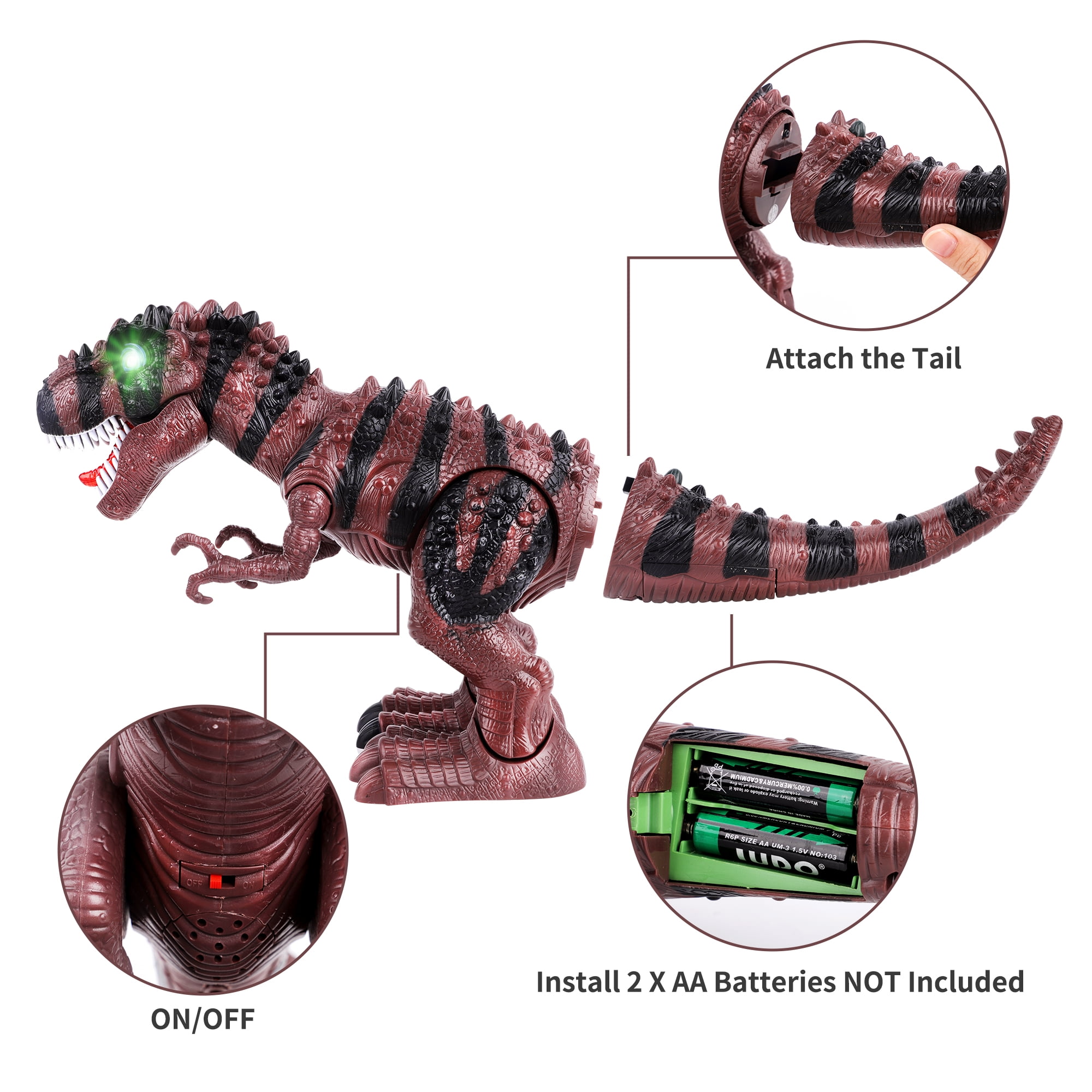 FiGoal Electronic Walking Dinosaur with LED Light, Realistic FiGoal Electronic Walking Dinosaur with LED Light, Realistic