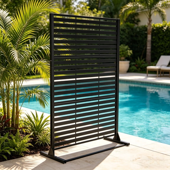 Ktaxon 3 Panel Security Fence Outdoor, Metal 49x72 Inch, Vertical Yard Privacy Panel with Aluminum Frame, Black