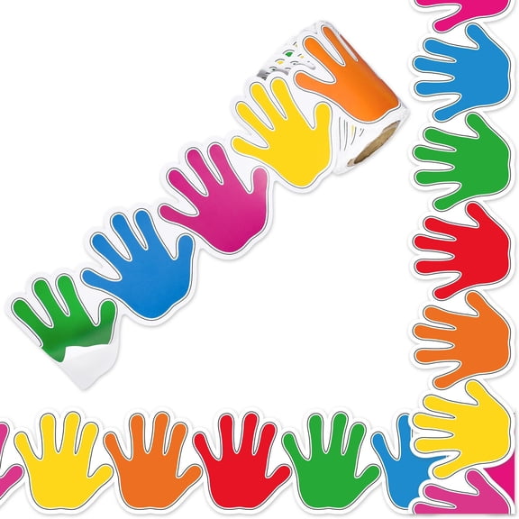 Colorful Handprint Adhesive Sticker for School Bulletin Board Decoration Classroom Chalkboard Decoration Borders Sticker