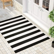Wdhugt Black And White Area Rug 24X16 In Striped Front Door Rug Cotton Washable Indoor Outdoor Rug Doormats Outdoor Small Striped Rugs for Kitchen Entryway Patio Front Porch Decor
