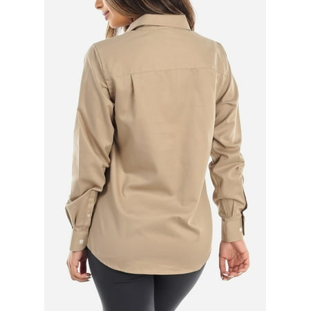 womens khaki button up shirt