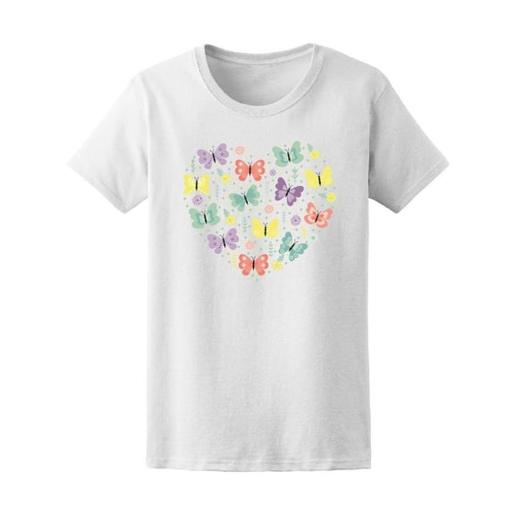 Butterflies Flowers Heart T-Shirt Women -Image by Shutterstock, Female Large