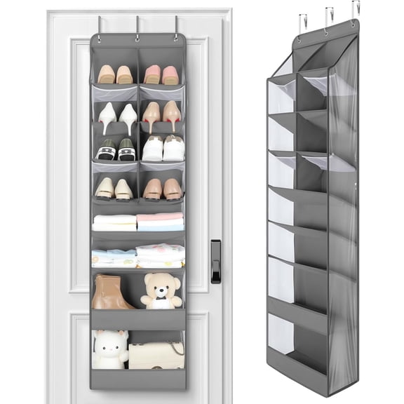 LazySpin Over the Door Shoe Organizer, Clear Pockets Hanging Shoe Storage for Closet, 8-Tier Door Shoes Rack Storage, Handing Shoes Holder Fit All the Family's Sneakers, Boots, Heels