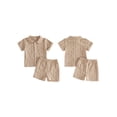 thumbnail image 2 of BemeyourBBs Toddler Baby Boys Summer Clothes Infant Baby Boys 2 Piece Summer Outfit Solid Color Eyelet Lapel Short Sleeve Button Down Shirt Top and Shorts 2Pcs Set, 2 of 9