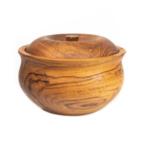 Rainforest Bowls Ripple Teak Wood Bowl with Lid