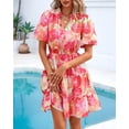 thumbnail image 5 of BTFBM Women Summer Floral Short Dresses V Neck Short Sleeve Tiered Ruffle Boho Swing Dress A-Line Mini Dresses, 5 of 8