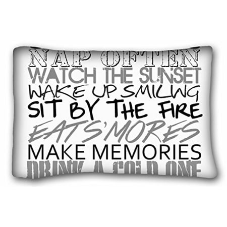 WinHome Camping Rules NAP OFTEN WATCH THE SUNSET WAKE UP SMILED SIT BY THE FIRE EATS'MORES MAKE MEMORIES DRINK A COLD ONE Rectangle Pillow Case Decor Cushion Covers Square Size 20x30