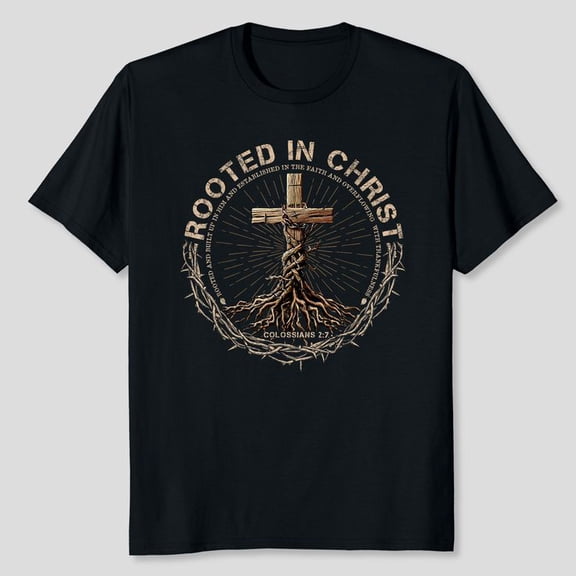 Rooted in Christ Shirt, Jesus Shirts, Christian Cross T-Shirt, Men's And Women's Graphic Tee 100% Cotton by TBun, Full Sizes S-5XL