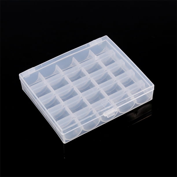1 caja de plástico vacía para bobinas de máquina de coser, organizador de bobinas, caja transparente para 25 carretes