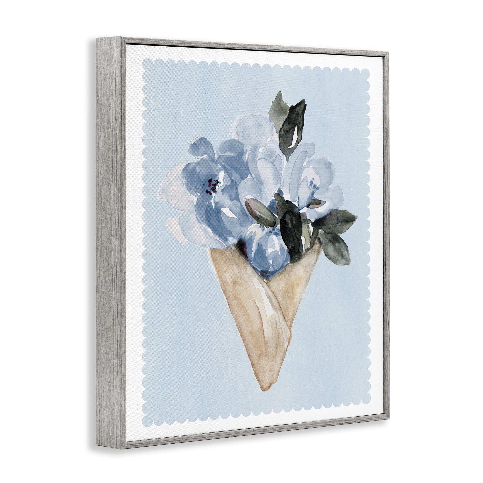 Stupell Industries Blue Flower Gift Bouquet Gray Framed Giclee Art, design by Elizabeth Medley