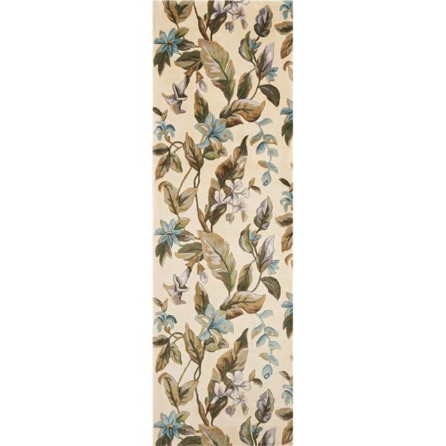 HomeRoots 352819 2 ft. 6 in. x 8 ft. Runner Wool Ivory & Teal Area Rug