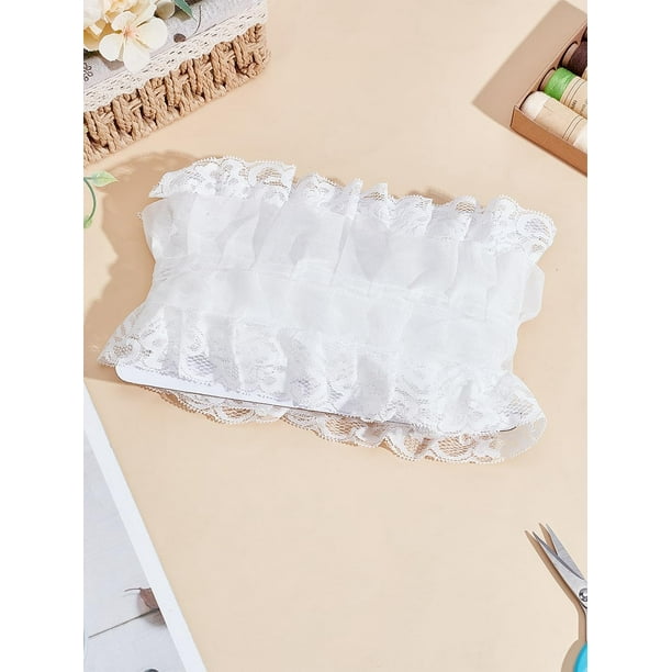 Cinta de poliéster de 2 m (2,19 yardas) de ancho, 10 cm (4 pulgadas), encaje floral de gasa plisado de 3 capas, ideal para macramé, costura y decoración DIY.