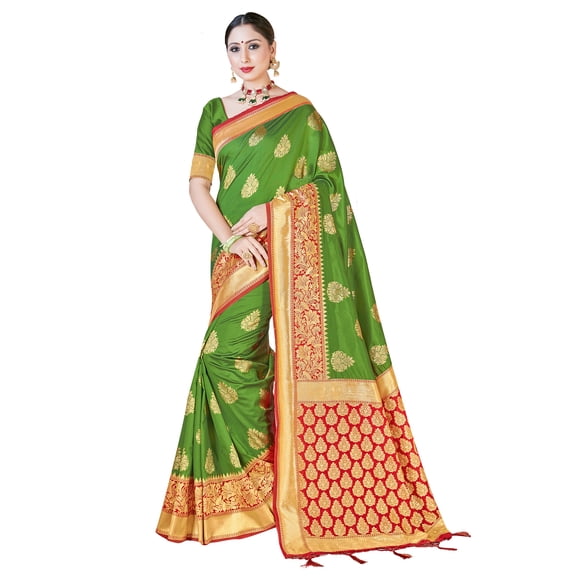 Sarees for Women Banarasi Art Silk Woven Sari - Indian Diwali Gift Rakhi Festival Saree with Unstitched Blouse