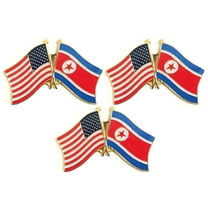 North Korea & US Crossed Flag Lapel Pins, Pack of 3