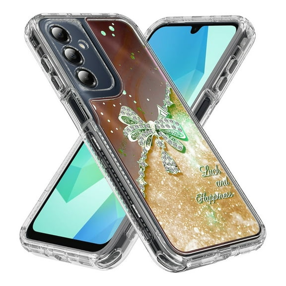 Rosebono Compatible With Samsung Galaxy A36 / Samsung Galaxy A56 Sparkle Rhinestone Diamond Colorful Butterfly Graphics Design 3-Layer Hybrid Armor Cover Case (Yellow)