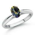 thumbnail image 2 of Gem Stone King 10K White Gold Blue Mystic Topaz Solitaire Engagement Ring for Women (0.95 Cttw, Oval 7X5MM, Gemstone Birthstone, Size 8), 2 of 4