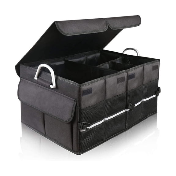 Car Trunk Organizer - Collapsible, Multi-Compartment Automotive SUV Car Organizer for Storage w/ Adjustable Straps - Truck & Car Accessories for Women and Men - Black
