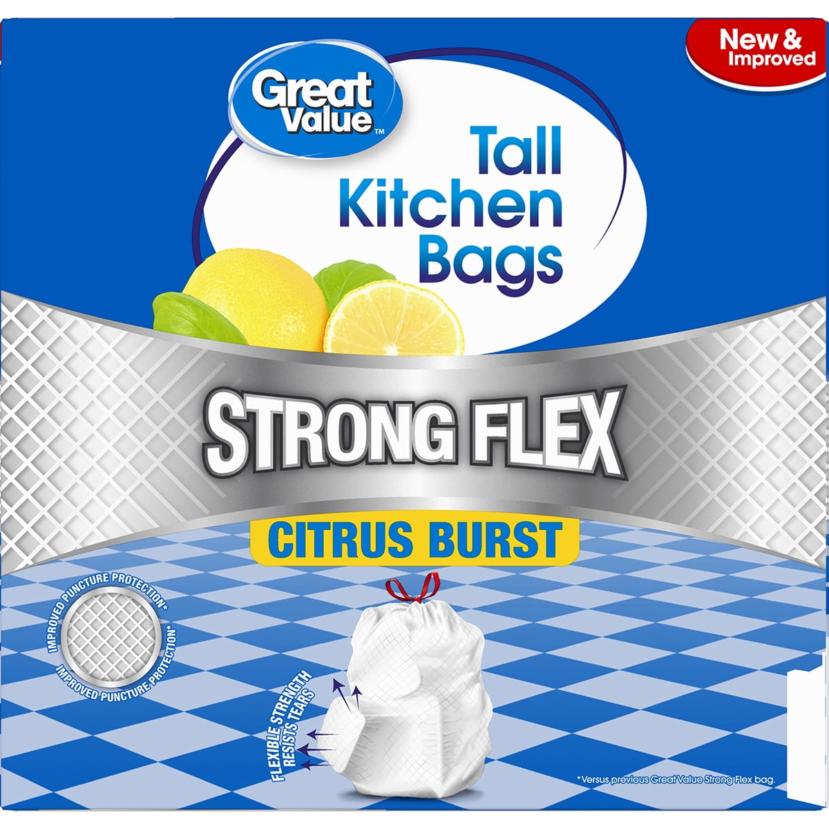 Great Value Strong Flex Tall Kitchen Drawstring Trash Bags, Citrus Burst, 13 Gallon, 90 Count
