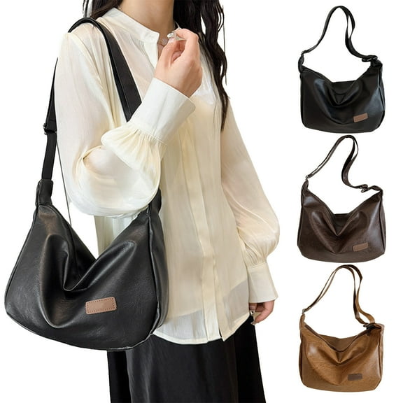 Women's Shoulder Bag, Fashion Slouchy PU Leather Crossbody Purse for Work Dating Shopping, Adjustable Strap Tote Handbag, Casual Elegant Gift for Women, Black/Khaki/Coffee, 13.39x9.06x5.91in