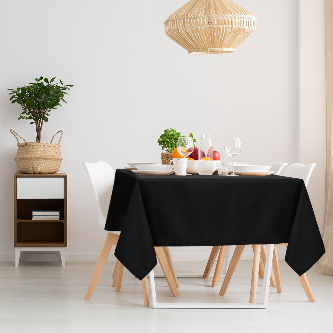 Unique Bargains Square Tablecloth Polyester Table Cover for Wedding Picnic 55" x 55" Black