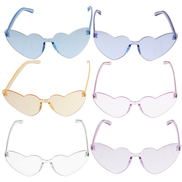 6 gafas de sol sin montura para exteriores, gafas de sol para fiestas, gafas de sol con forma de corazón, gafas para fiestas de cosplay