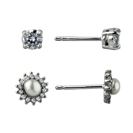 Brilliance Fine Jewelry Women's Simulated Diamond Duo Earring Set in Sterling Silver