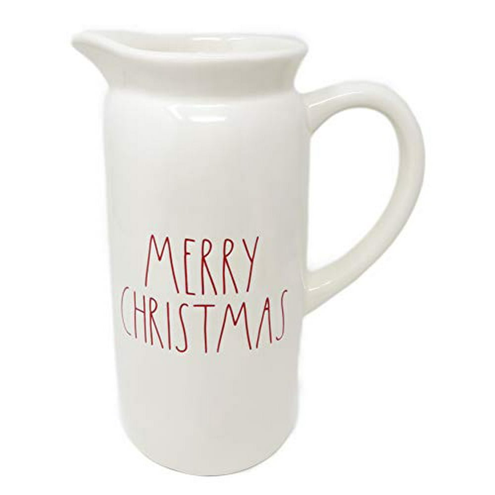 Rae Dunn By Magenta MERRY CHRISTMAS Ceramic LL Pitcher With Red Letters