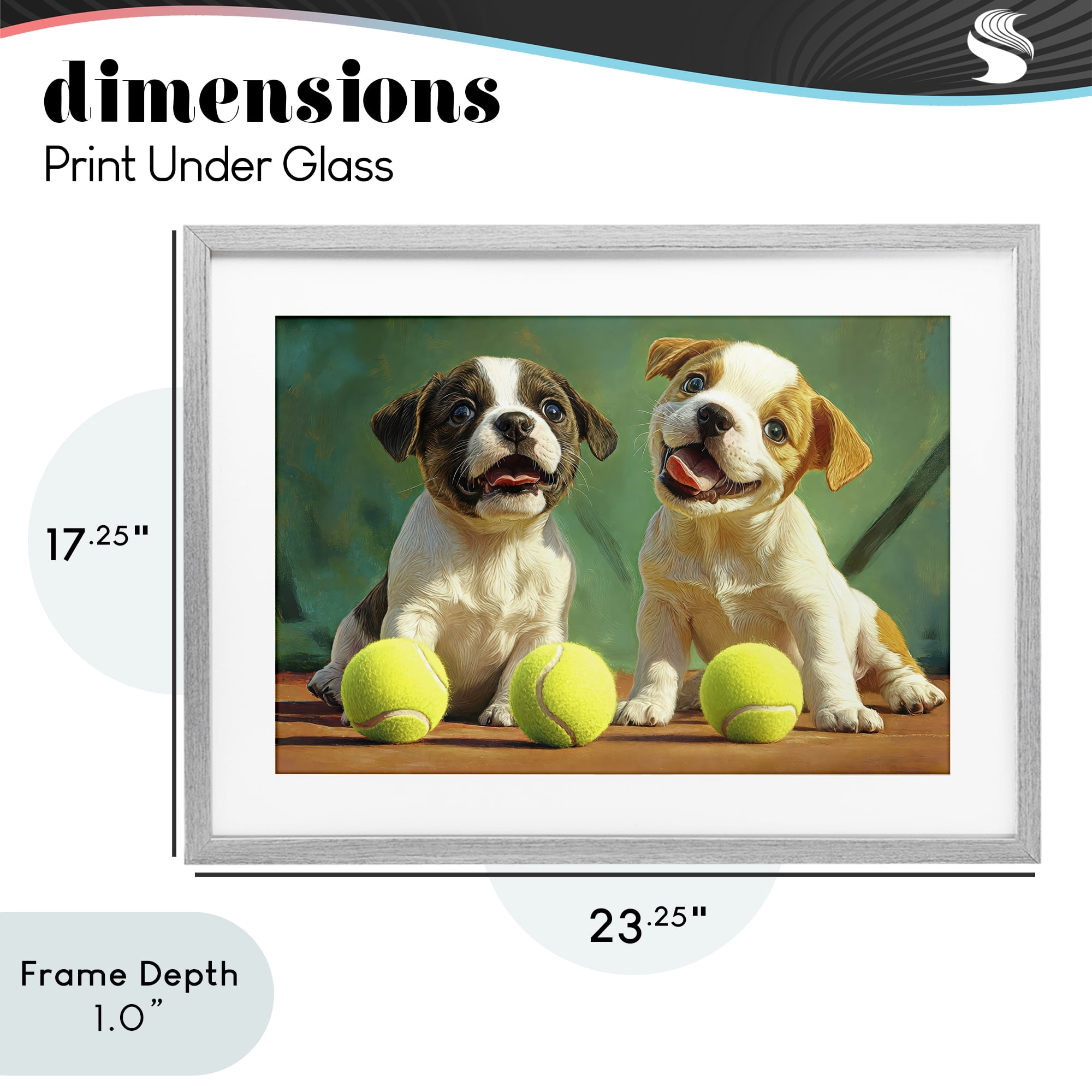 Stupell Industries Adorable Puppies with Tennis Balls Gray Framed Print Under Glass, design by Imagine It Images