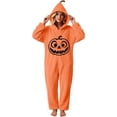 thumbnail image 4 of Inleife Women's Halloween Pumpkin Face Print Hooded Plush Fleece Onesie, Full Zip Jumpsuit with Side Pockets for Cosplay Holiday Party Wear, 4 of 6
