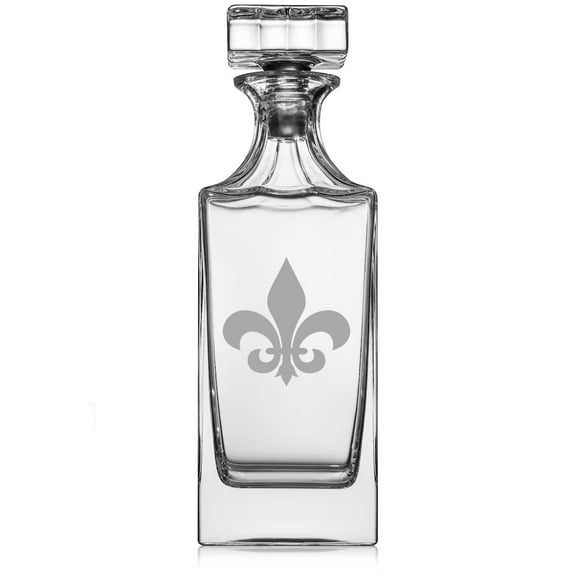 30 oz Glass Whiskey Decanter with Glass Stopper Gift Fleur-De-Lis