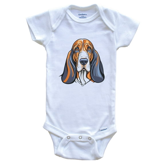 Cute Basset Hound Dog Breed Baby Bodysuit, 0-3 months white