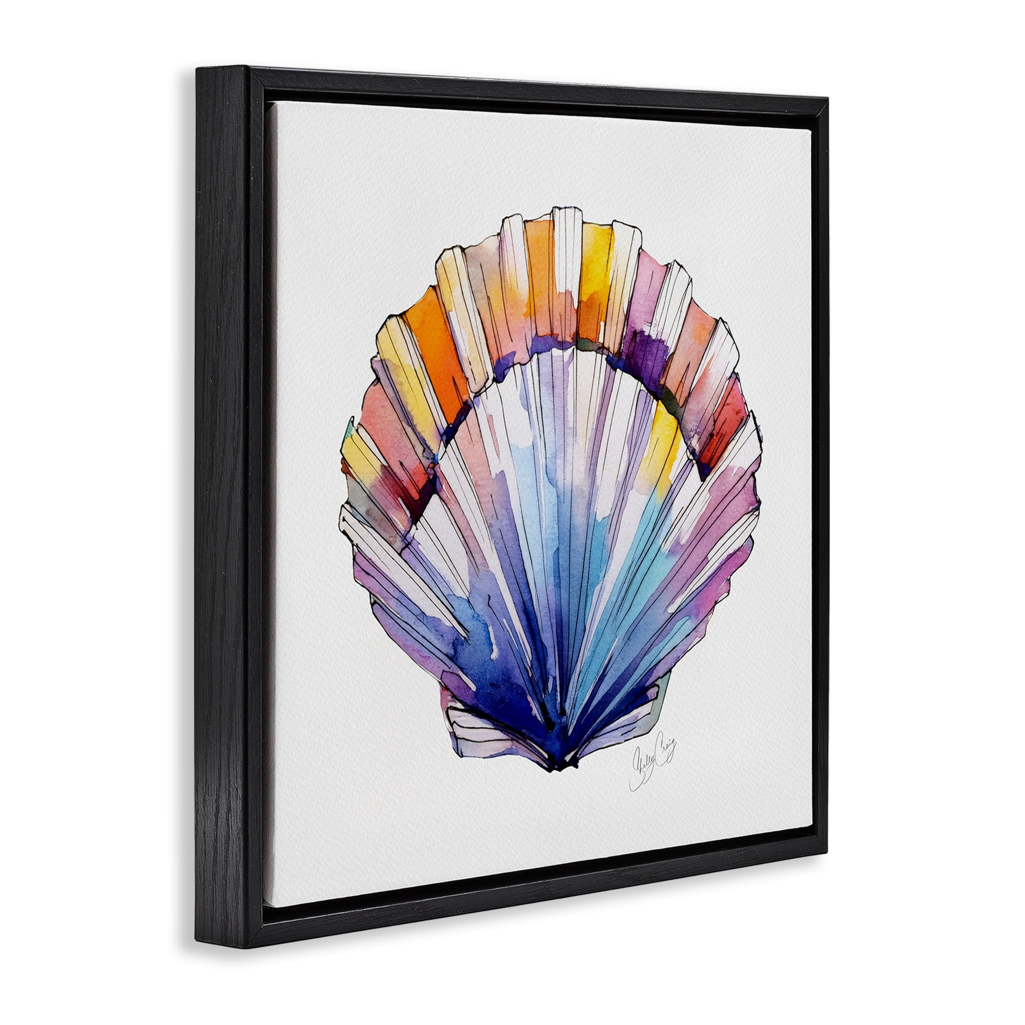 Stupell Industries Coastal Scallop Watercolor Black Framed Floater Canvas Wall Art, design by Shelly Craig