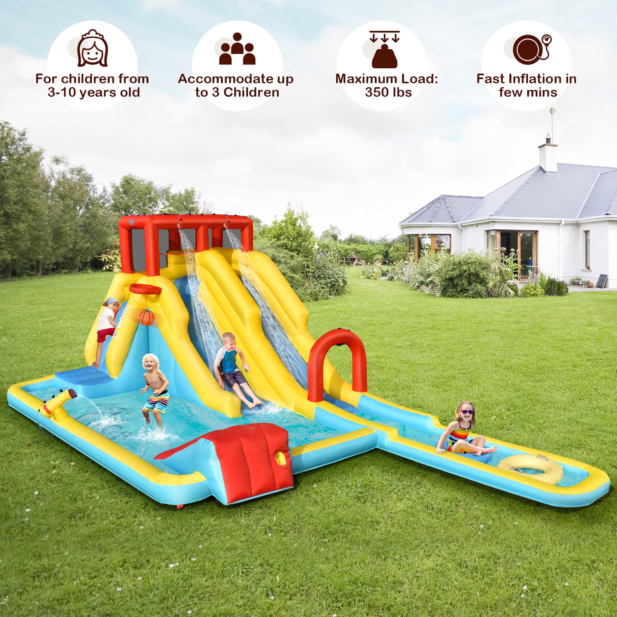 Costway 7 in 1 Inflatable Dual Slide Water Park Climbing Bouncer W/ 950W Blower