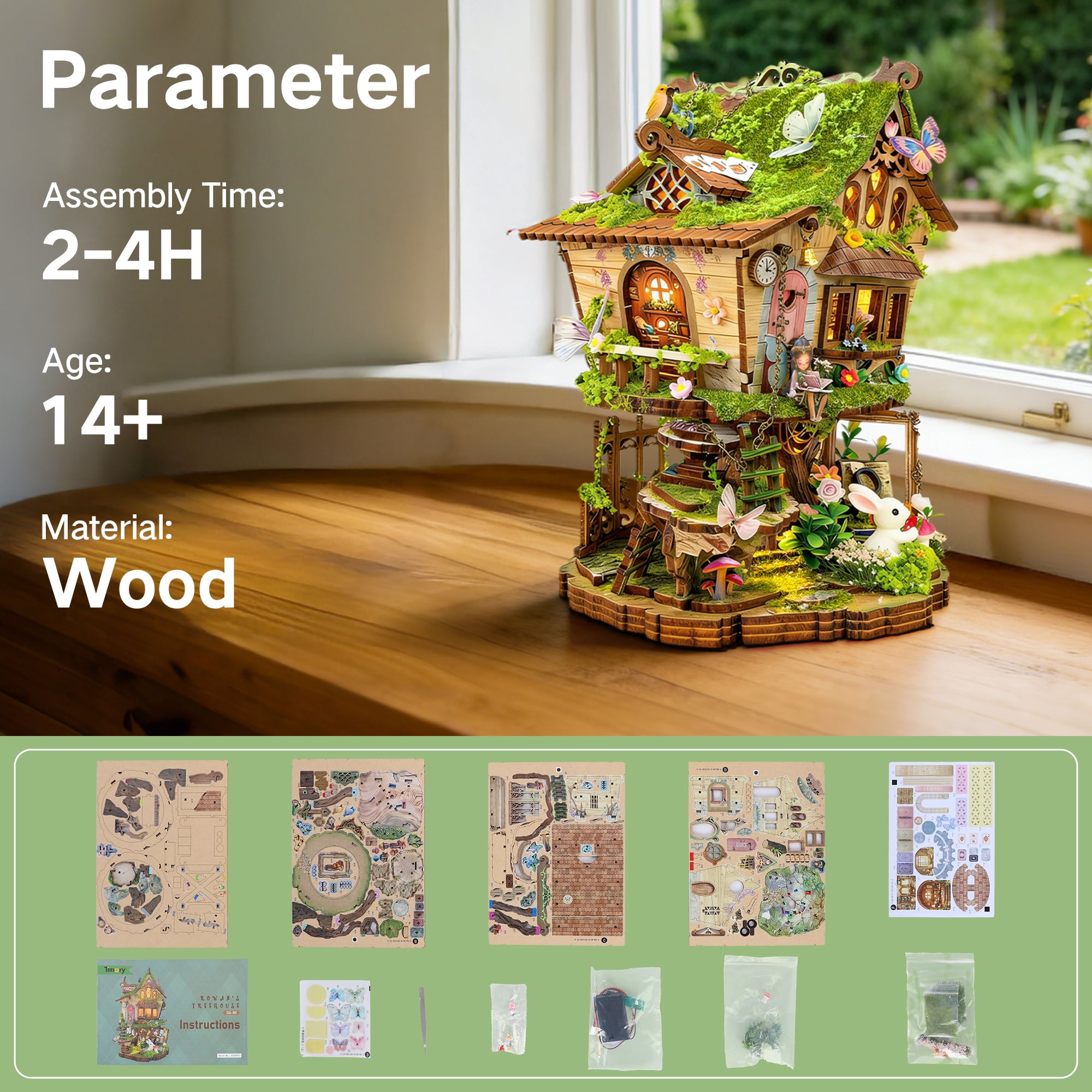 BELEEV 3D Wooden Puzzle Model Building Kit, Miniature House Kit with LED Light, Fantasy Tree House Book Nook Kit for Adults, Dollhouse Bookshelf Decor, Creative DIY Crafts Gift for Teens Adults