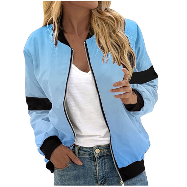 WRKEKC Vestes pour Femmes Tendance, Trench Coat Femmes, Mode Décontractée Femmes Dégradé Poche Zippée Veste