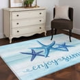 thumbnail image 4 of Enjoy Summer Washable Area Rugs 3'x5', Coastal Watercolor Blue Sea Starfish Teal White Low Pile Throw Living Room Rug Non-Slip Sturdy Edge Binding Carpet for Indoor Entryway Bedside Kitchen, 4 of 9