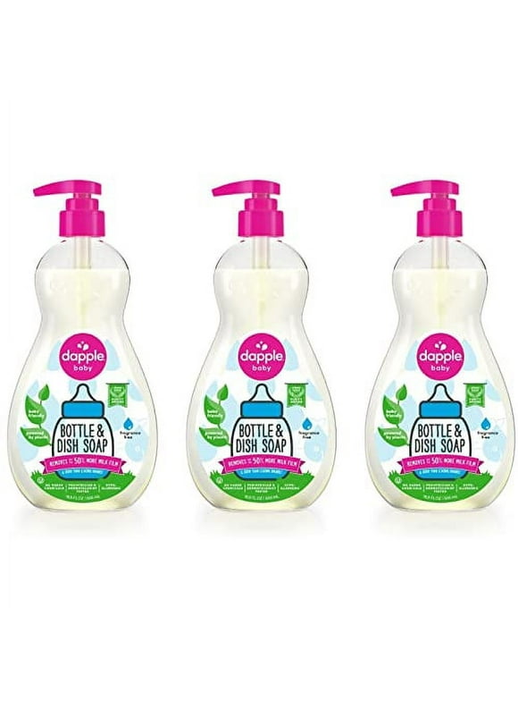 Dapple Baby, Bottle and Dish Soap Dish Liquid Plant Based Hypoallergenic 1 Pump Included, Packaging May Vary, Fragrance Free, 16.9 Fl Oz (Pack of 3)