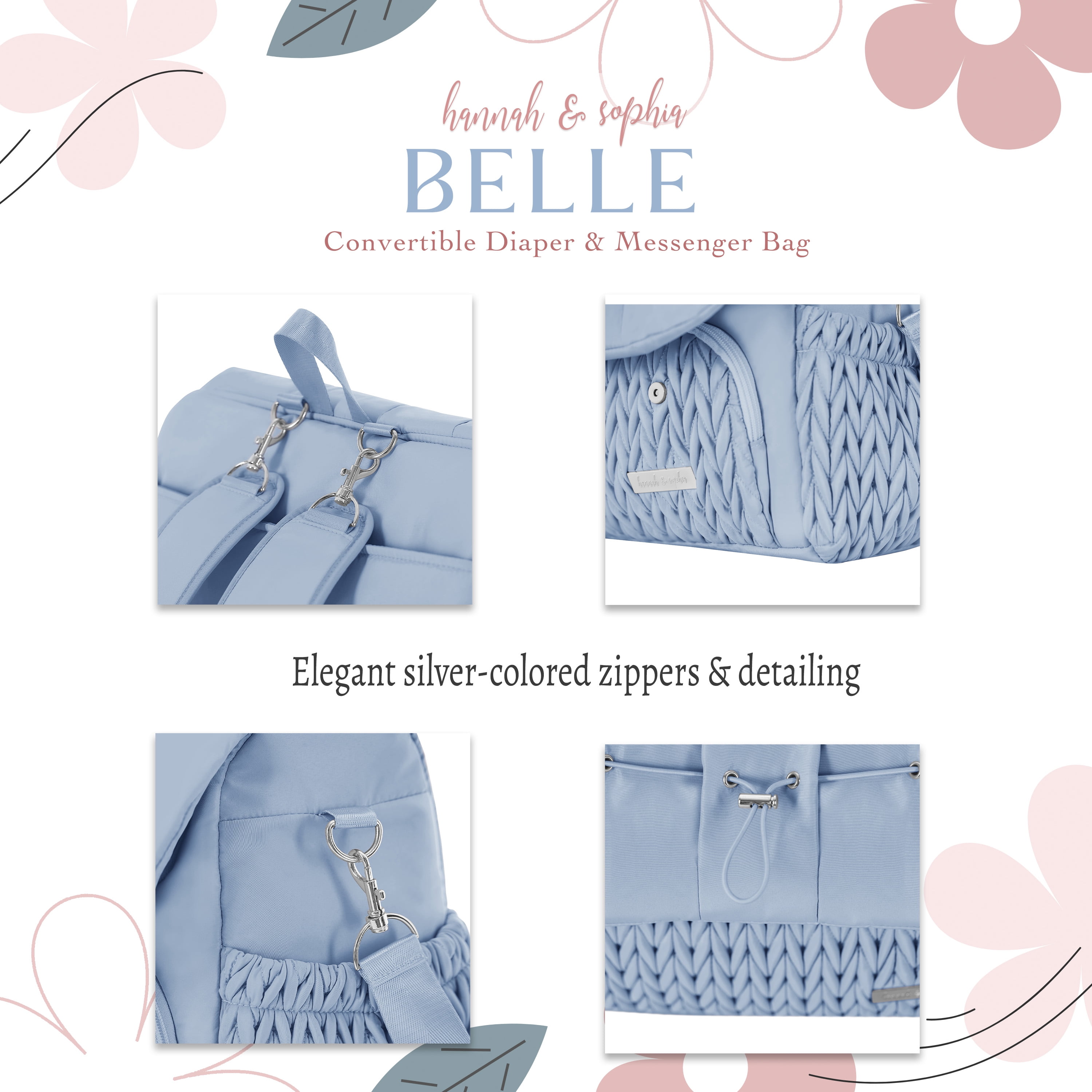 Sac à dos et sac messager convertible pour couches Hannah & Sophia Belle, bleu brume lunaire