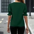 thumbnail image 5 of Fashion Solid Color Tops For Women Trendy Pleated Short Puff Sleeves Shirts Juniors V Neck Pullover Blouses Lady Dressy Tunic Casual Clothes, 5 of 6