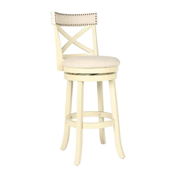 New Classic Furniture York 29" Wood Bar Stool with Fabric Seat in Ant White
