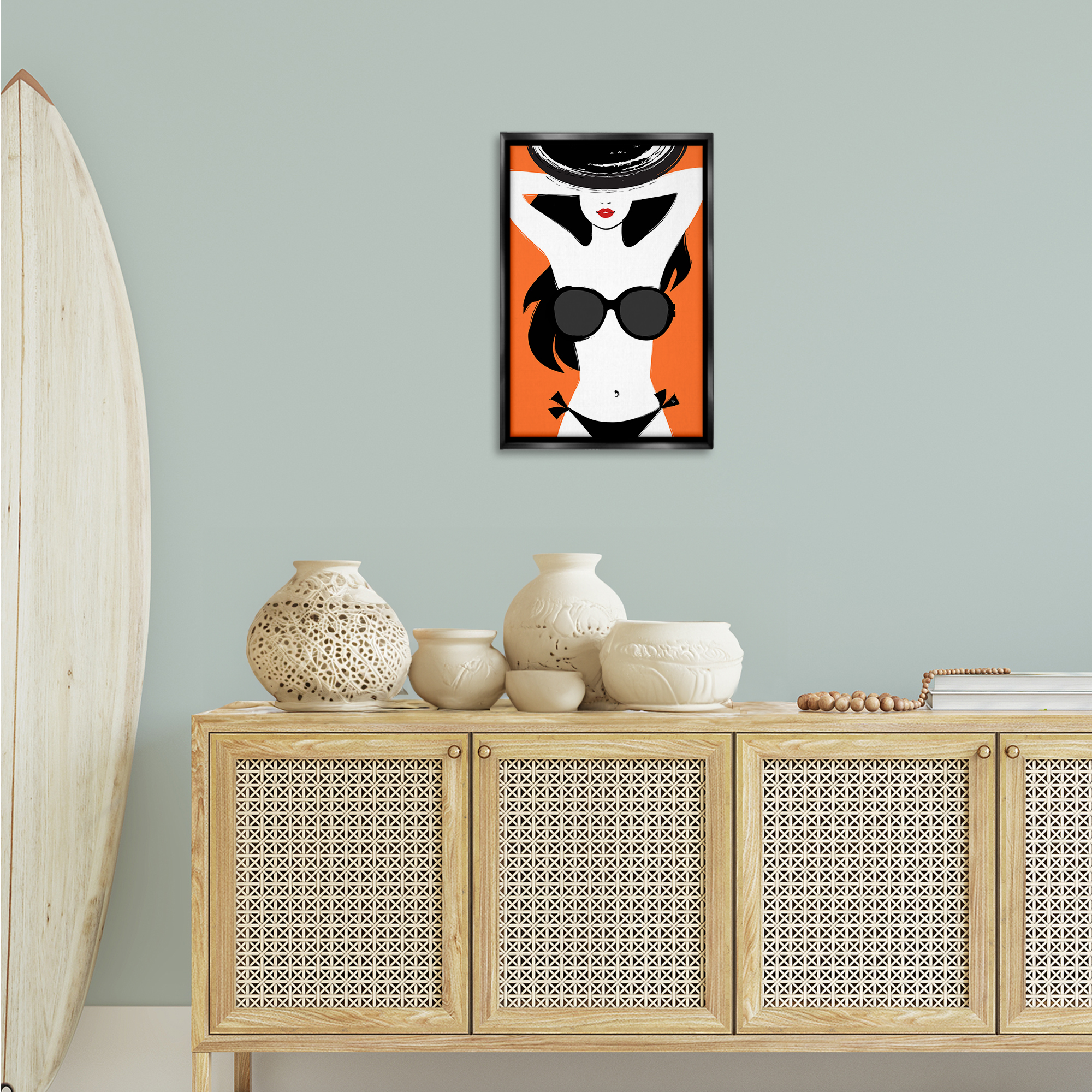 Stupell Industries Summer Vibes Girl Coastal Painting Black Floater Framed Canvas Art Print Wall Art, 17 x 25