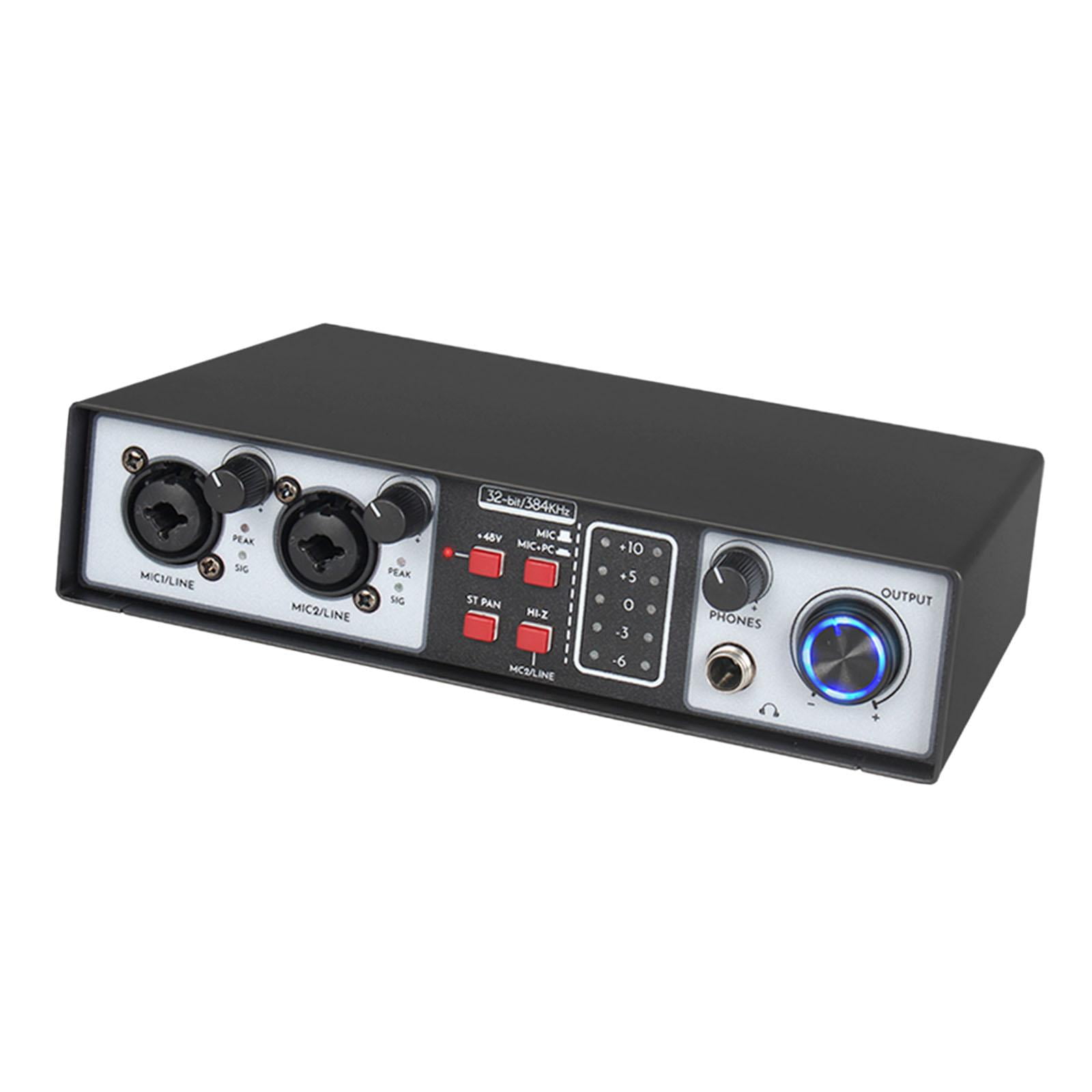 LeeQinersw 2 in 2 Out Audio Mixer 48V Mixer USB Compact Metal DJ Mixer for Live Performance