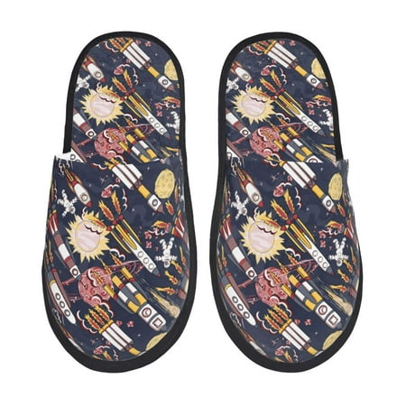 Balery Cartoon Space 1 Slient Indoor Furry Fleece Comfort House Shoes Soft Non-Slip Home Shoes Cotton slippers House Slippers-- Large