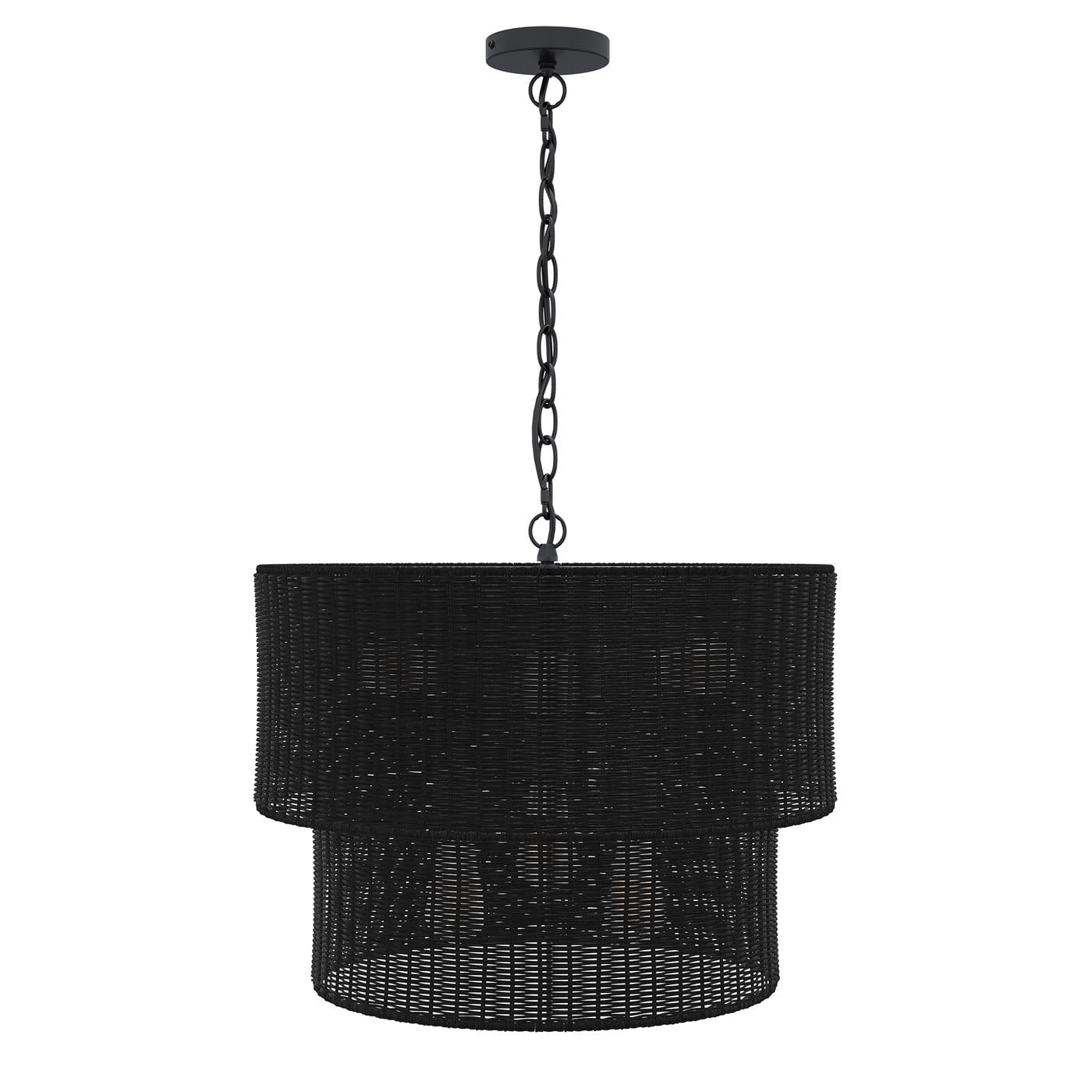 Aiwen Black 2-Tier Wicker Chandelier Rustic Pendant Light Fixture for Bedroom Foyer Kitchen Hallway