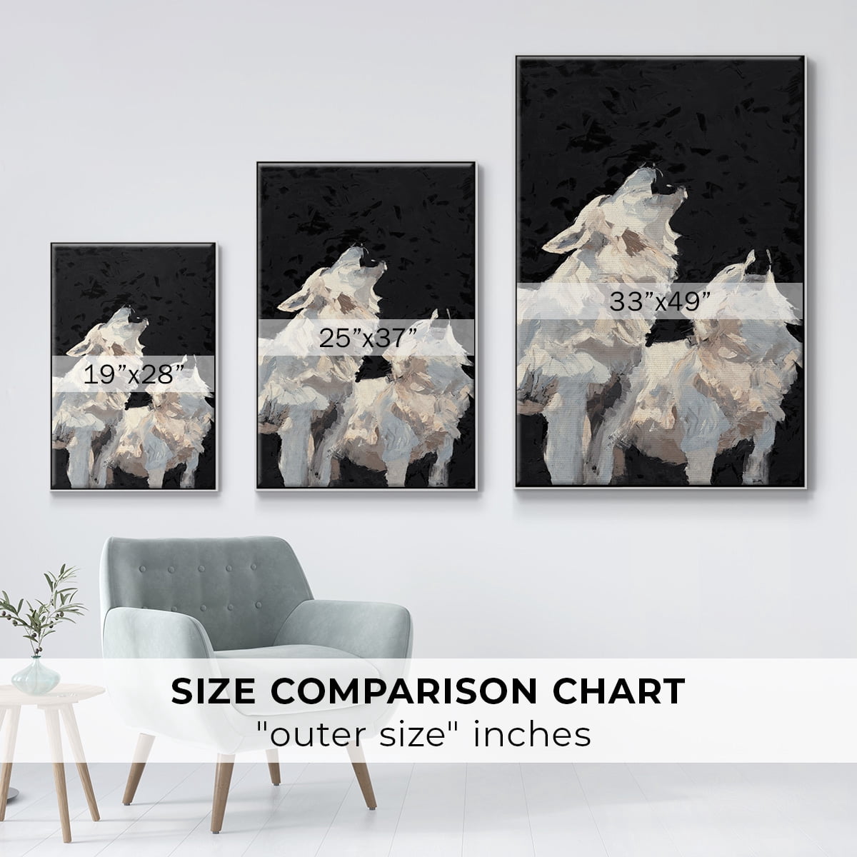 Midnight Wolves Framed Premium Gallery Wrapped Canvas - Ready to Hang - 17 x 25 - White Floating Frame