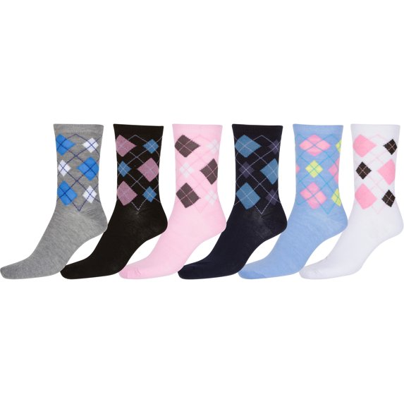 Sakkas Women's Fun Colorful Design Poly Blend Crew Socks Assorted 6-Pack - Pink Argyle - 9-11