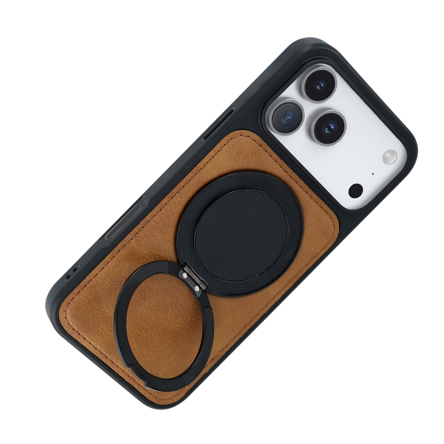 Strong Leather Case with Wireless Charging Kickstand for iPhone 17 Pro Max - Brown