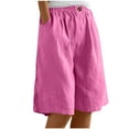 thumbnail image 2 of Xysaqa Bermuda Shorts for Women Casual Summer Womens Comfy Long Cotton Linen Shorts Knee Length High Waisted Shorts for Women Pull On Beach Shorts with Pockets S-3XL, 2 of 6